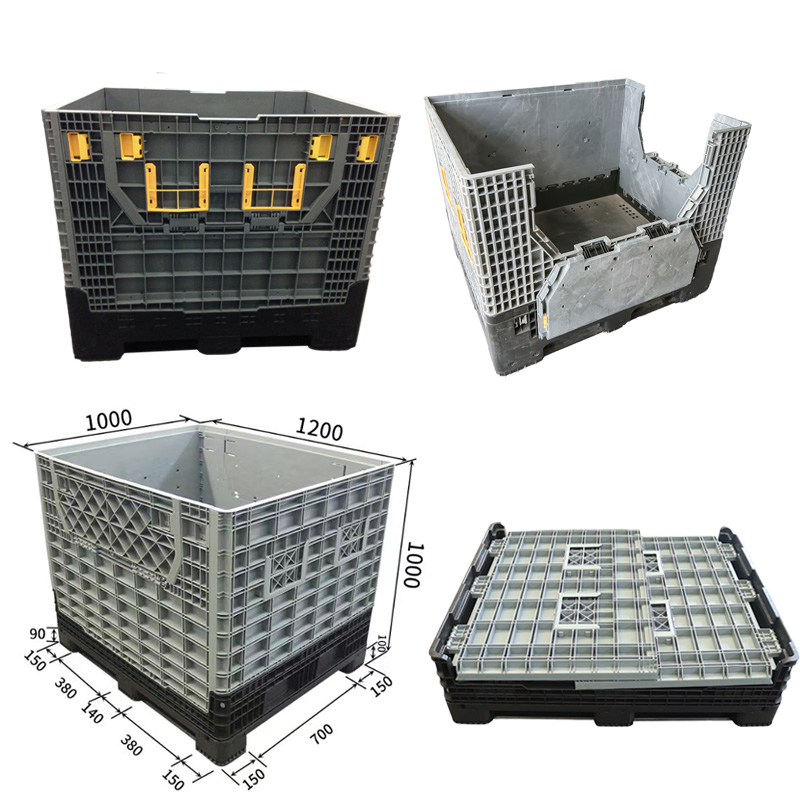 Stackable Large Bulk Sleeve Solid Agricultural Euro Packaging Folding Turnover Storage HDPE Logistic Collapsible Plastic Pallet Container Box with Wheels