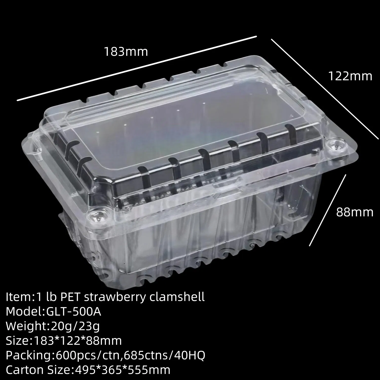 1 Lb Pet Blister Plastic Strawberry Clamshell Box for Fruit Packing