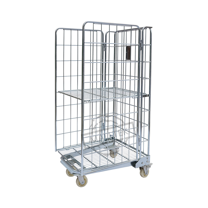 Zinc Plated Three Door Wire Mesh Metal Roll Container Cage Rolling Trolley