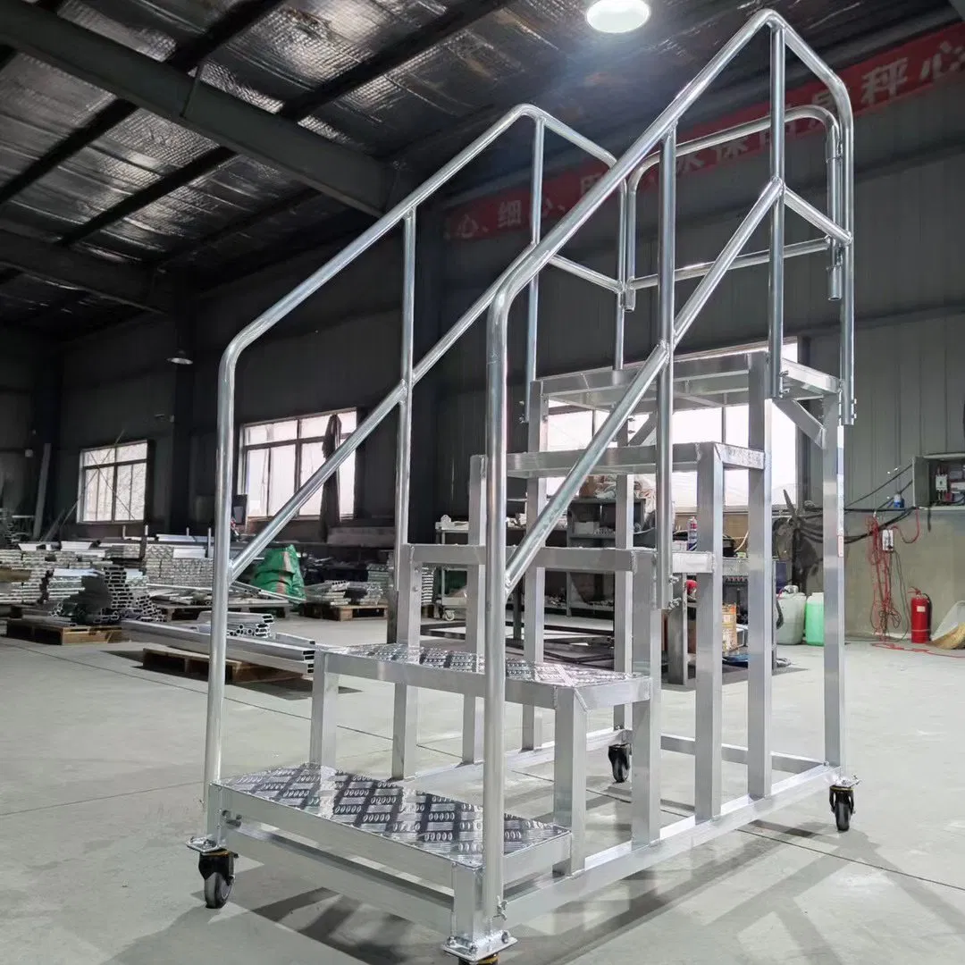 1.8m Mobile Pickup Platform Ladder / 2.5m Warehouse Rolling Mobile Ladder 12 Steps with Handrails Aluminum Platform Ladder