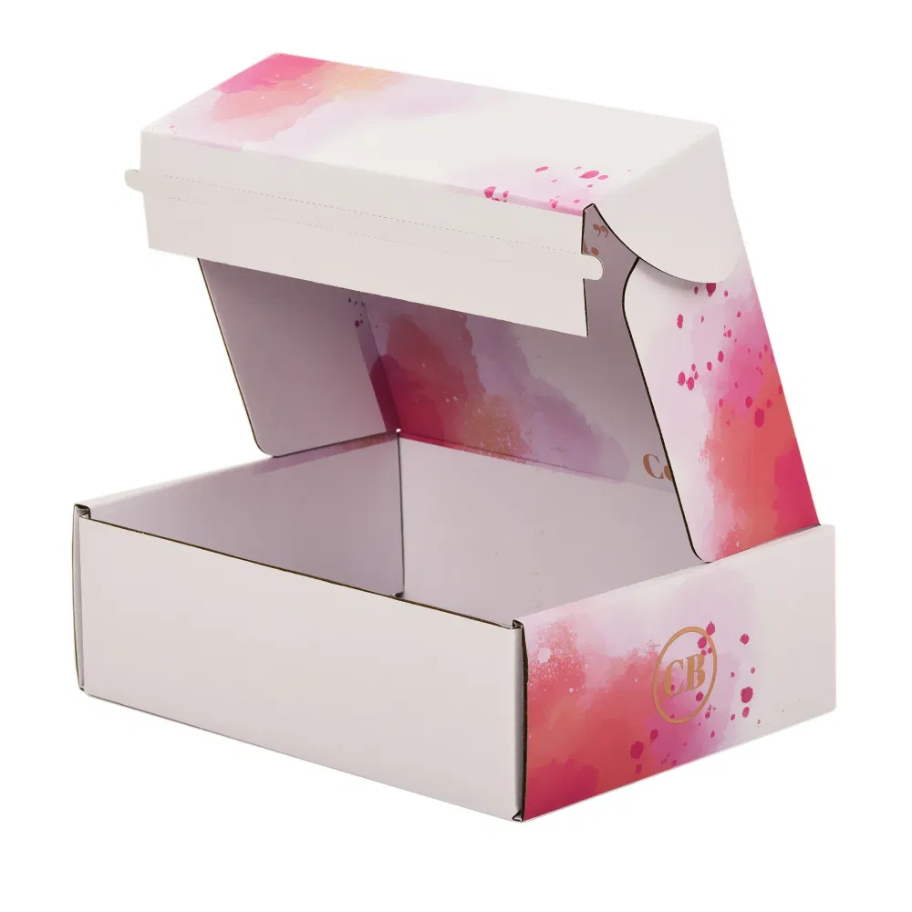 2025 New Corrugated Recyclable Logo Pink Gift Packaging Shoes Clothes Box Paper Postal Mailer Shipping Boxes for Small Business