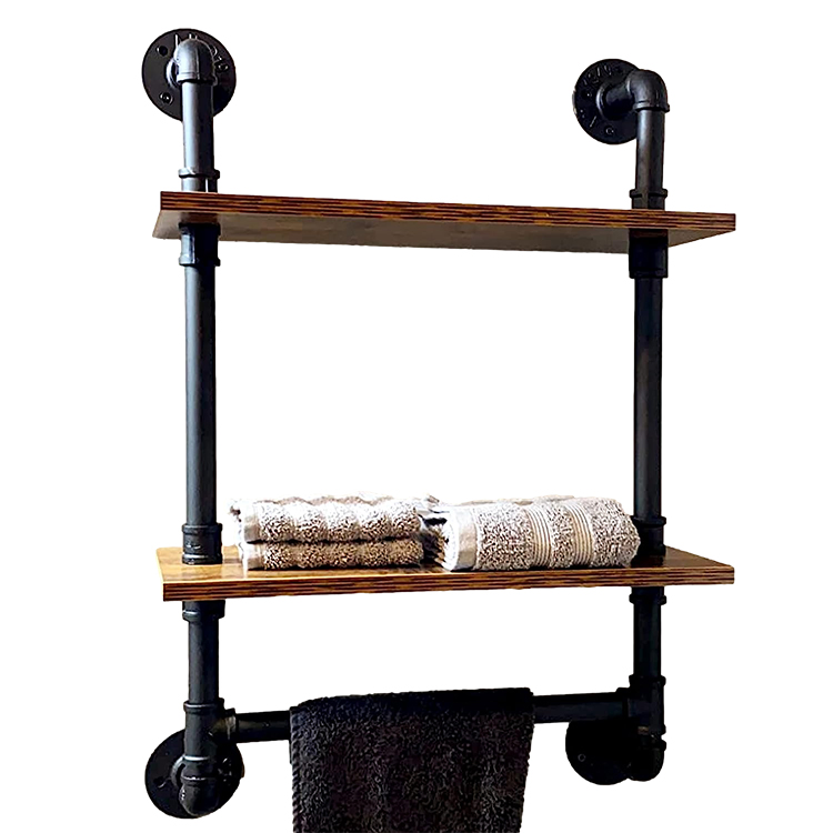 Wall Mounted Industrial Style Pipe Floating Shelf with Iron Pipe Connectors for Farmhouse