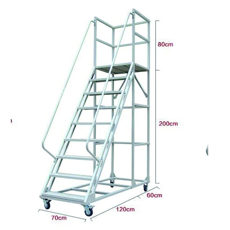 Safety Rolling with Wheels 1800mm Height Iron Mobile Platform Ladder with Handrail