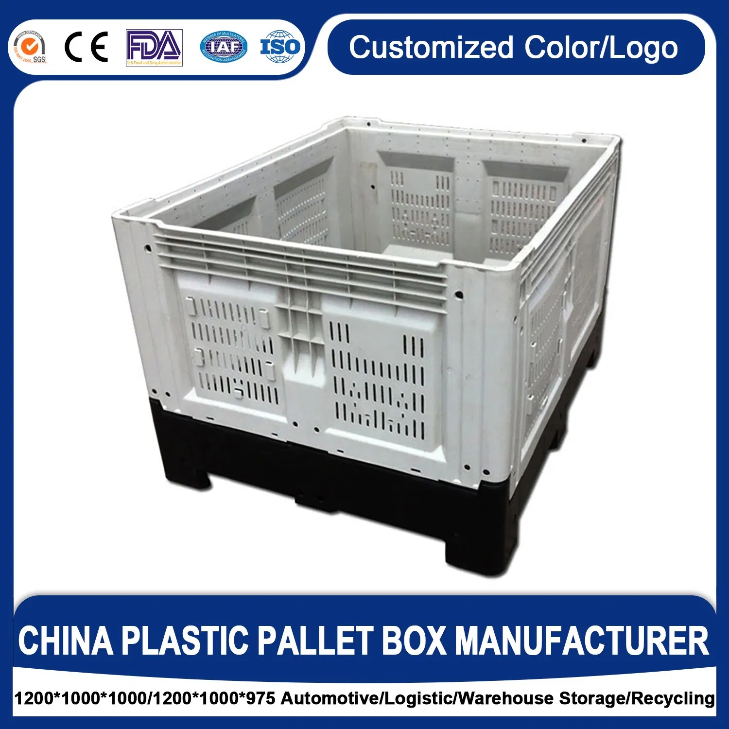 Large Standard Size HDPE Plastic Tray Container Hard Foldable Large Containers Wholesale Plastic Pallet Box Collapsible Turnover Pallet Boxes for Vegetable