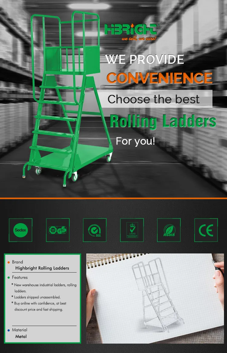 Warehouse Supermarket Portable Mobile Step Rolling Ladder