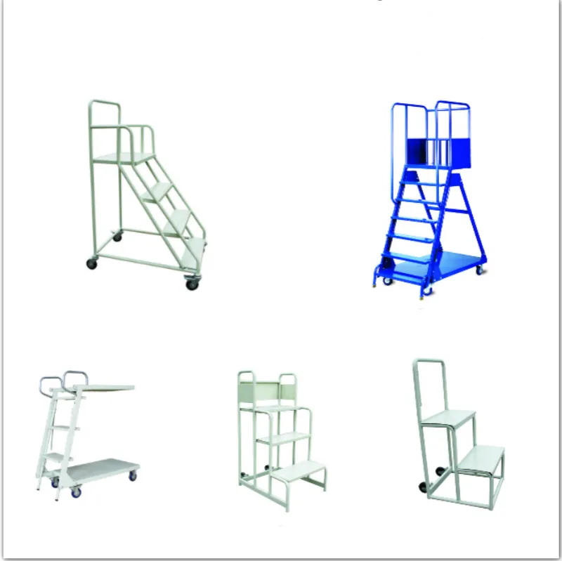 Warehouse Steel Safety Rolling Mobile Platform Ladder with Handrails