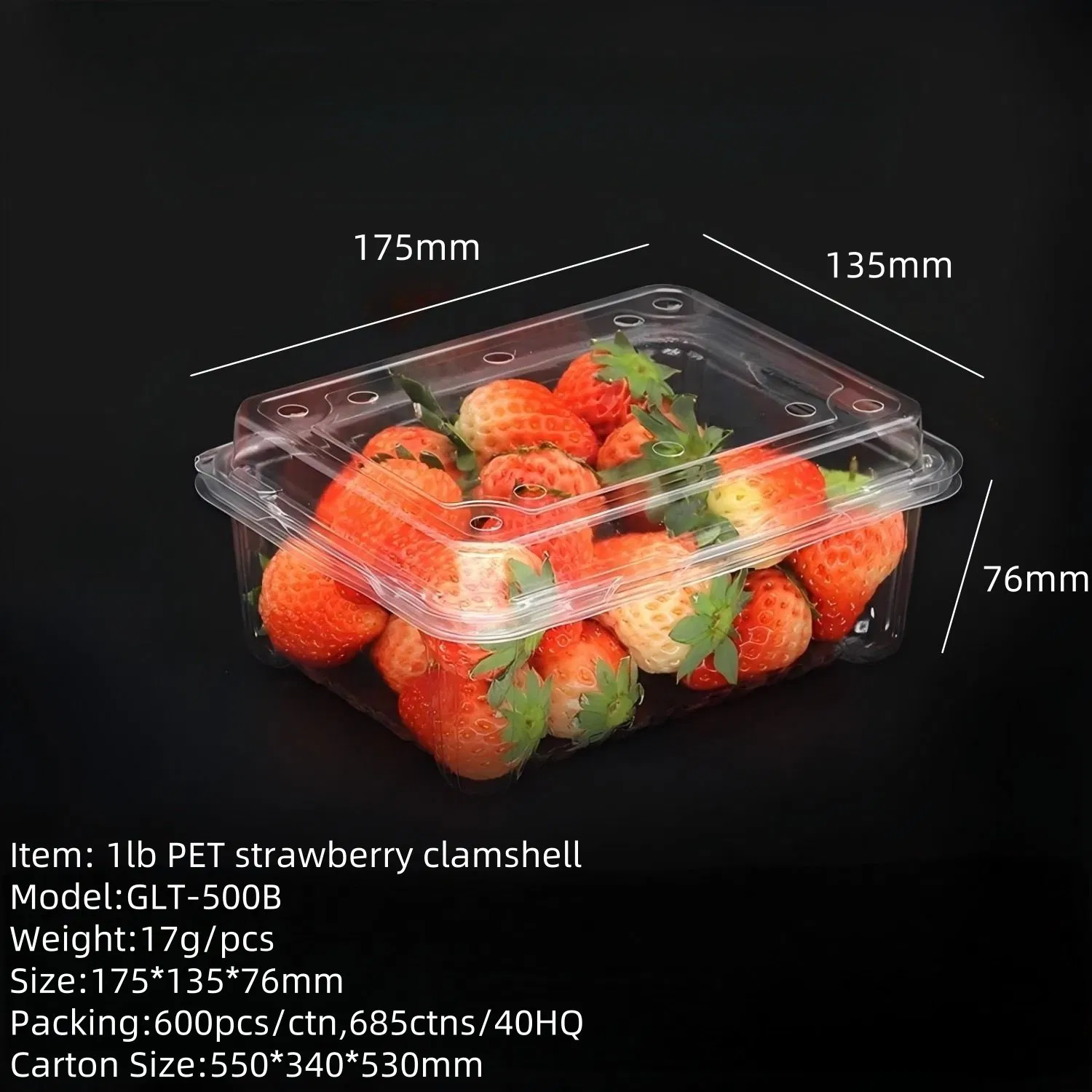 1 Lb Pet Blister Plastic Strawberry Clamshell Box for Fruit Packing
