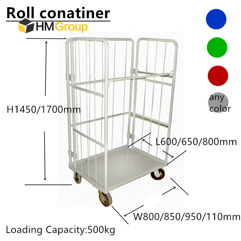 3 Sides Warehouse Cargo Mobile Wire Mesh Roll Cage Trolley