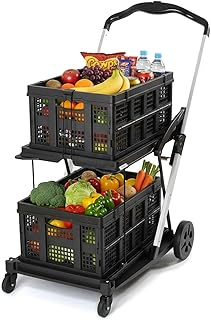 Large Capacity Hand Trolley with Upper Basket and Lower Platform for Supermarket Hauls Double-Layer Shopping Cart