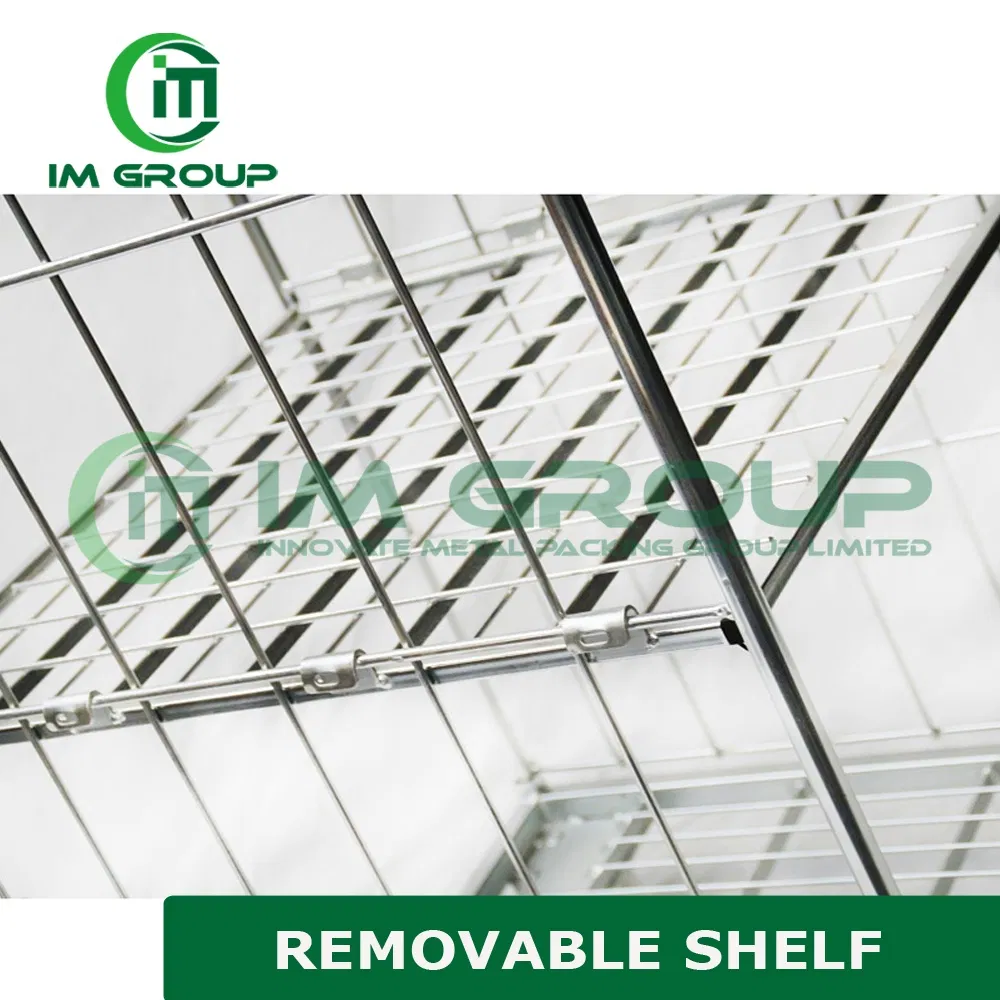 4 Sided Industrial Supermarket Transport Nestable Steel Roll Cage Trolleys with Shelves