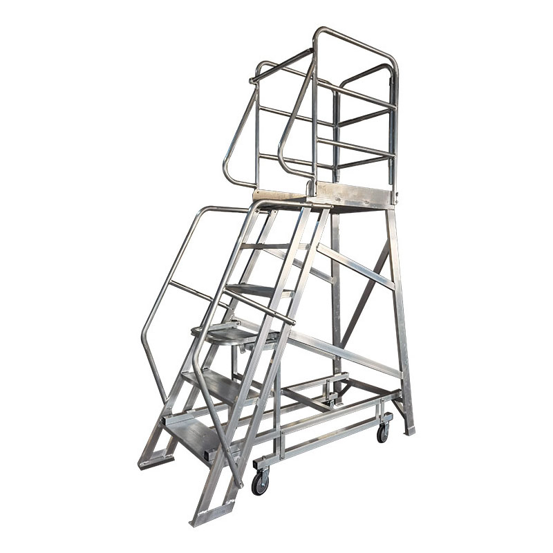 Mobile Safety Step with Handrail for Warehouse Ladder