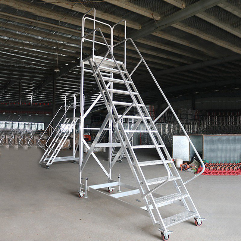 Mobile Safety Step with Handrail Customizable Rolling Ladder for Warehouse Ladder