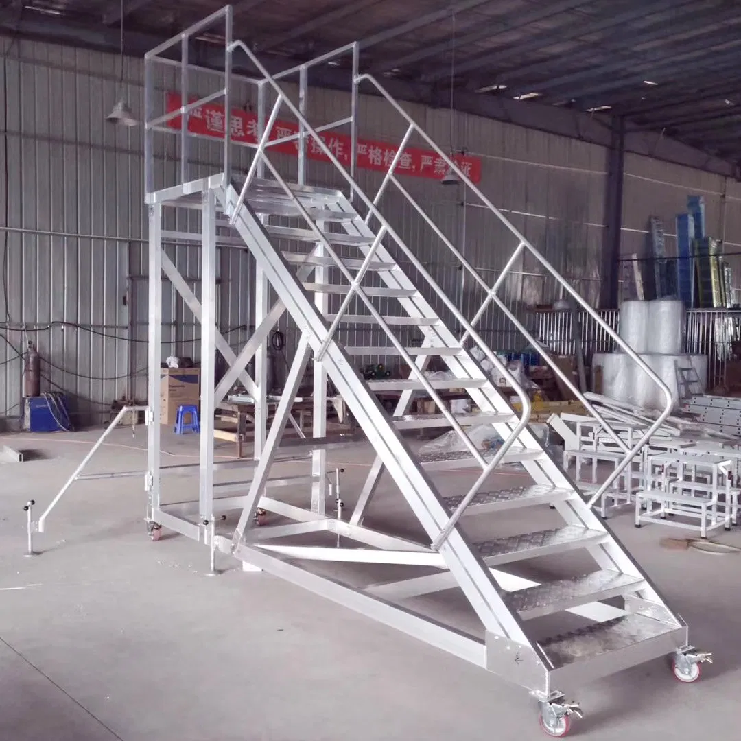 3m 4.5m Platform Height Steel Aluminum Ladders with Handrail Mobile Folding Warehouse Ladders Heavy Duty Ascent Ladders