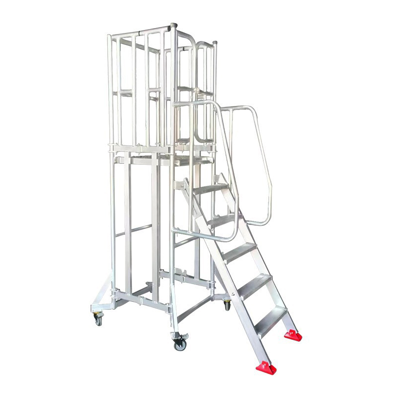 Mobile Safety Step with Handrail for Warehouse Ladder