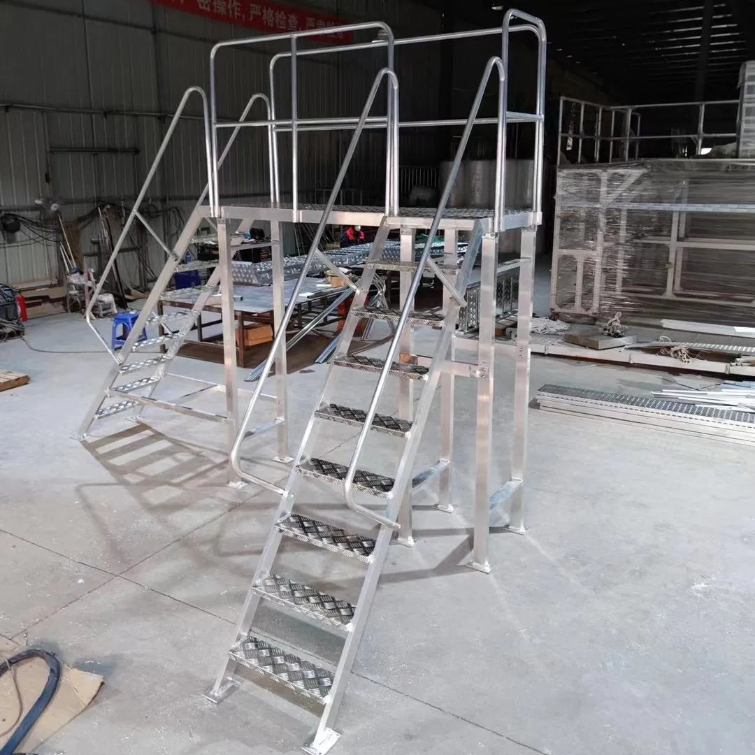 3m 4.5m Platform Height Steel Aluminum Ladders with Handrail Mobile Folding Warehouse Ladders Heavy Duty Ascent Ladders