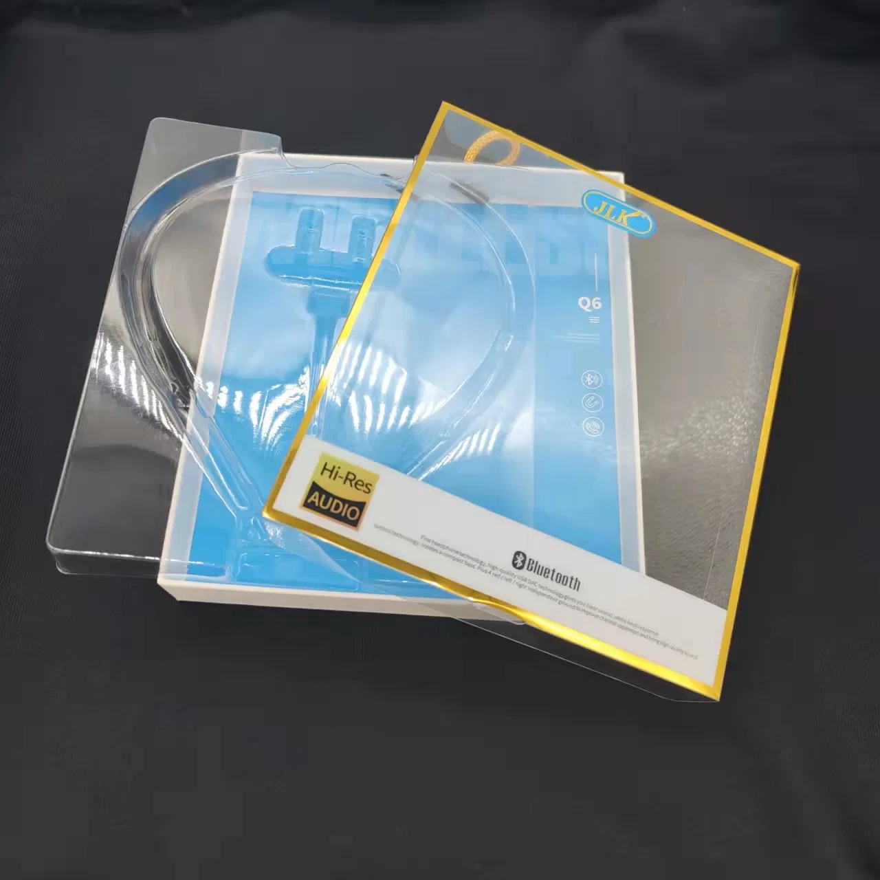 Customized up and Bottom Cover Earphone Packing Box with Plastic Trays and Clear Lids