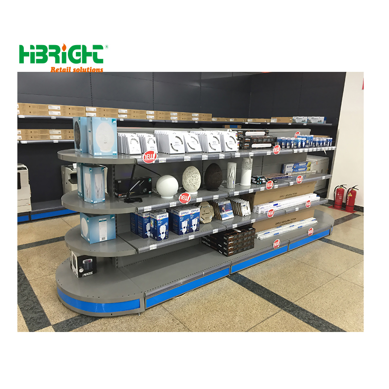 Double Side Metallic Heavy Duty Rack Grocery Multilayer Supermarket Iron Shelf