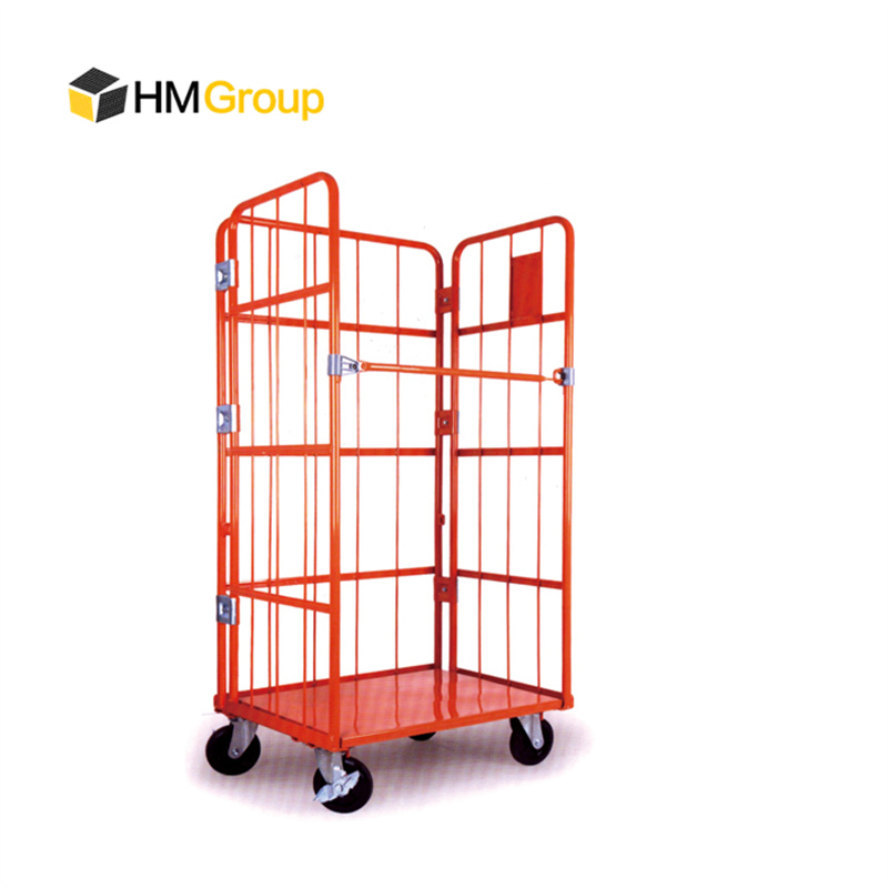 3 Sides Warehouse Cargo Mobile Wire Mesh Roll Cage Trolley