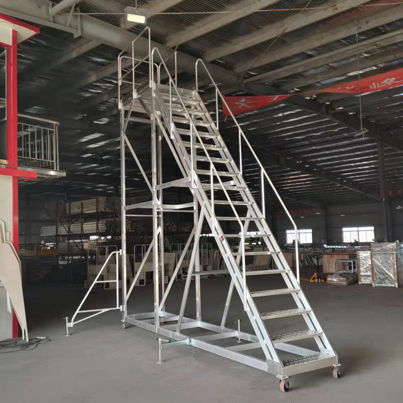Mobile Safety Step with Handrail Customizable Rolling Ladder for Warehouse Ladder