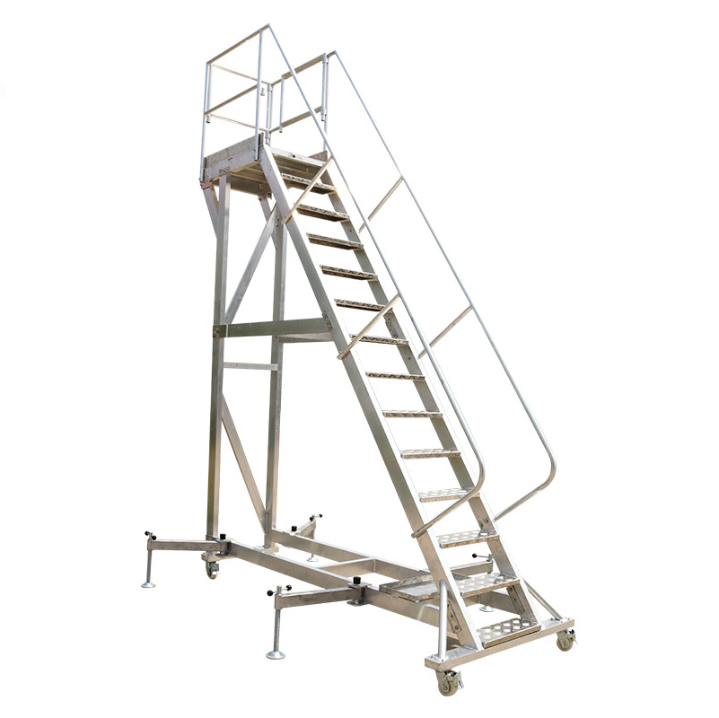 Mobile Safety Step with Handrail for Warehouse Ladder