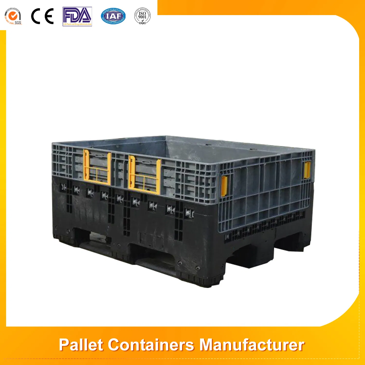 Collapsible Durable Plastic Pallet Bin Foldable Plastic Pallet Turnover Box with Wheels
