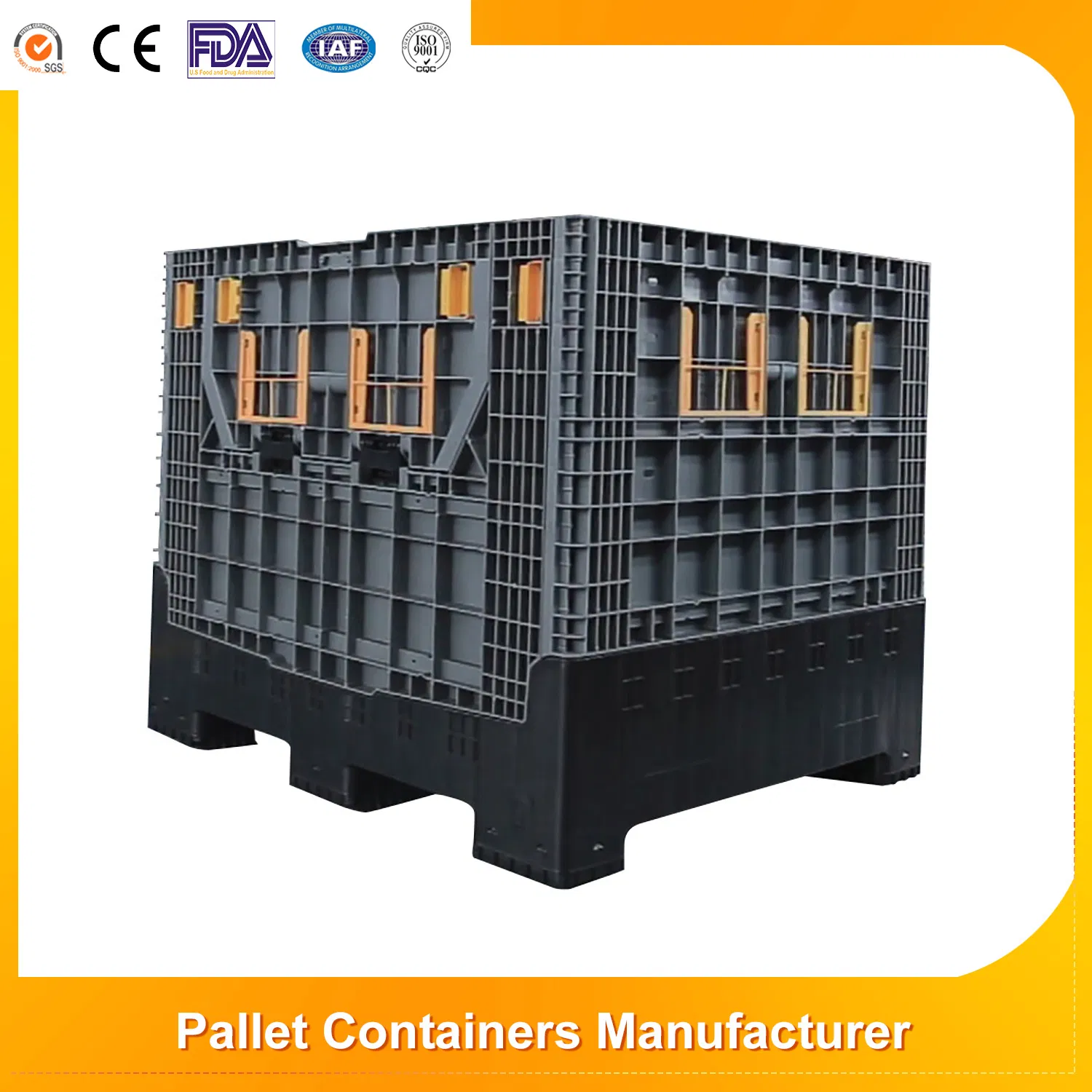 Collapsible Durable Plastic Pallet Bin Foldable Plastic Pallet Turnover Box with Wheels