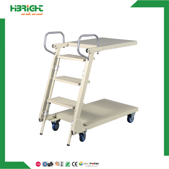 Warehouse Supermarket Truck Moveable Stairs Steel Safety Rolling Mobile Platform Ladder Cart