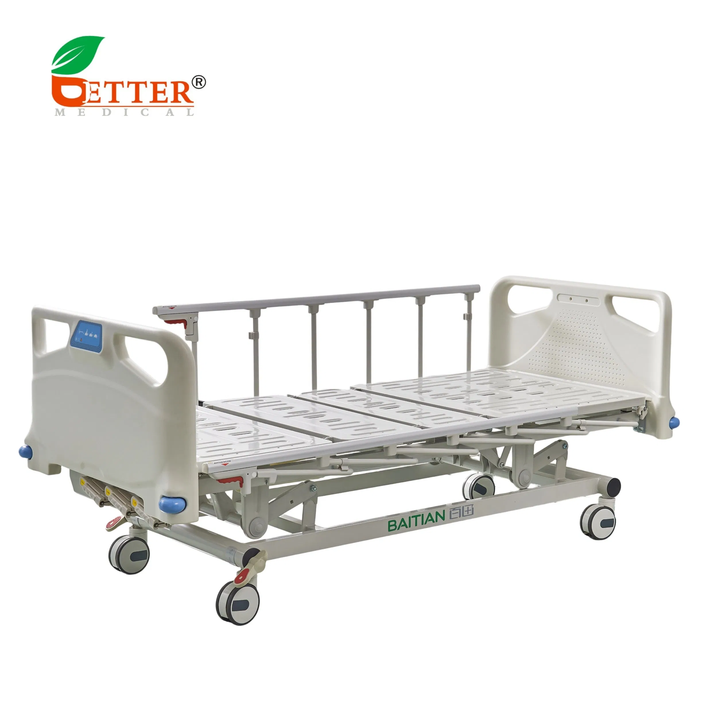 Medical Products 3 Cranks Hospital Manual Adjustable Bed with Central Brake Castors