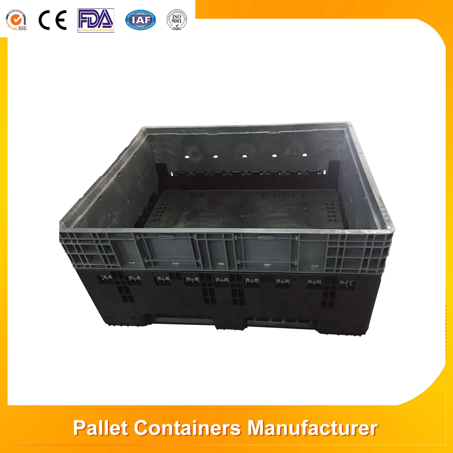 Collapsible Durable Plastic Pallet Bin Foldable Plastic Pallet Turnover Box with Wheels