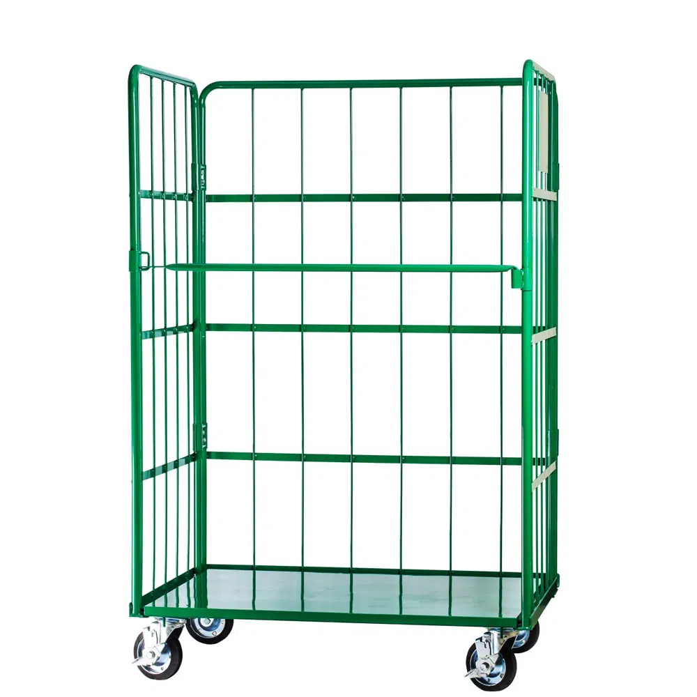 Logistics Trolleys Heavy Duty Cargo Storage 4 Sided 500kg Nestable Foldable Metal Steel Roll Container Cage Trolley