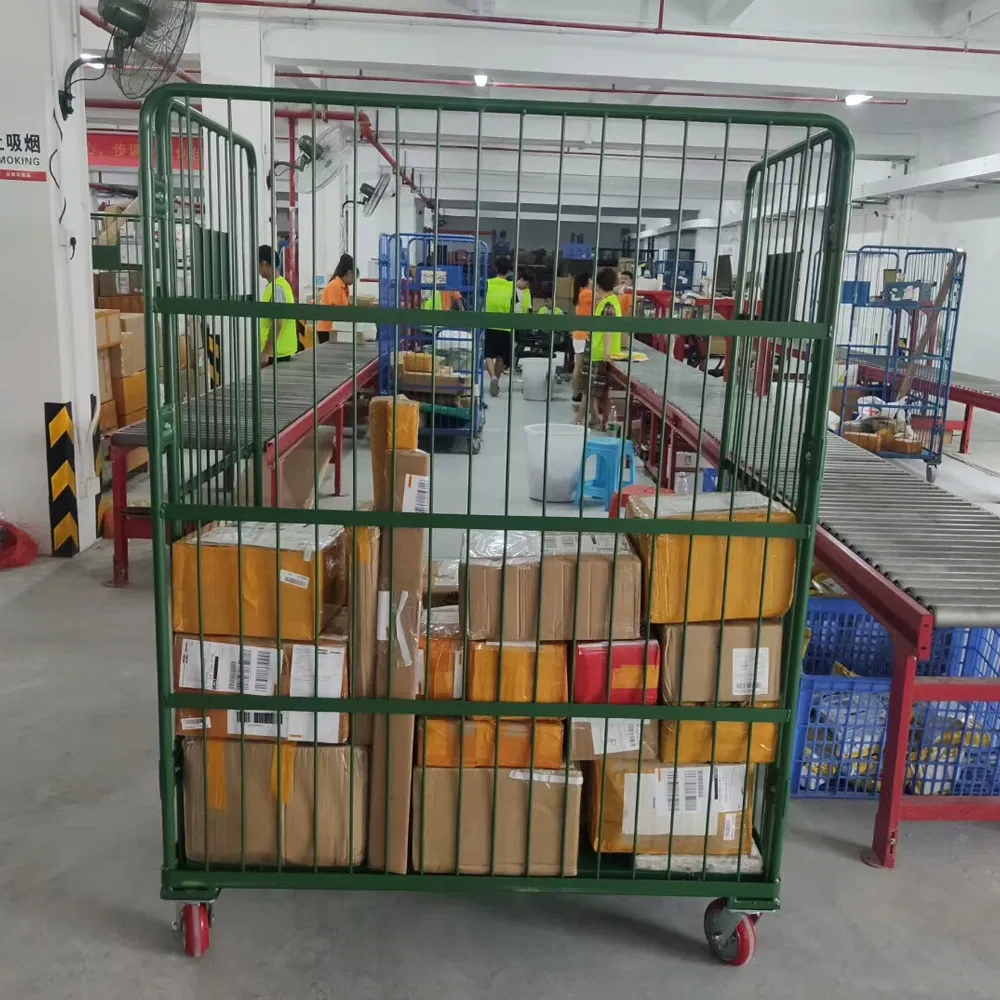 Logistics Trolleys Heavy Duty Cargo Storage 4 Sided 500kg Nestable Foldable Metal Steel Roll Container Cage Trolley