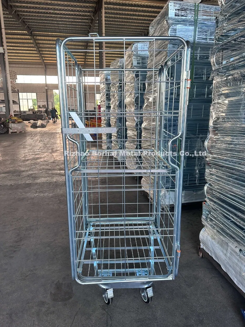 Folding Stackable Security Customized Storage Nesting Roll Trolleys Folding Stackable Rolling Cage Steel Cage Laundry Trolley
