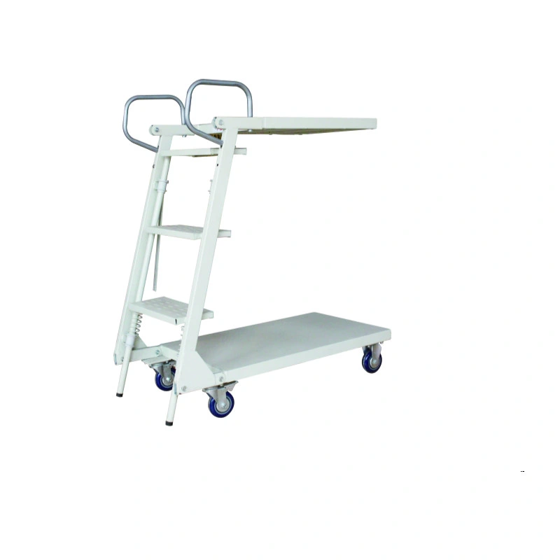 Warehouse Steel Safety Rolling Mobile Platform Ladder with Handrails
