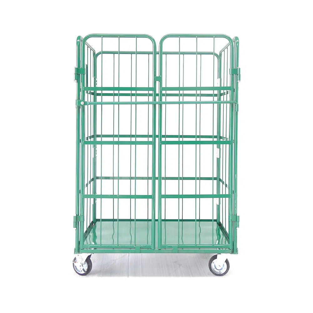 Logistics Trolleys Heavy Duty Cargo Storage 4 Sided 500kg Nestable Foldable Metal Steel Roll Container Cage Trolley