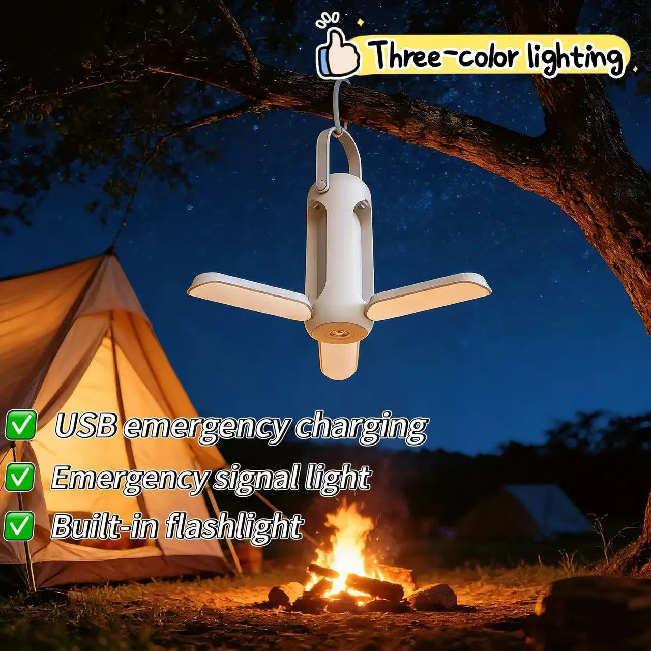 USB Rechargeable Foldable Camping Lamp with Long Battery Life