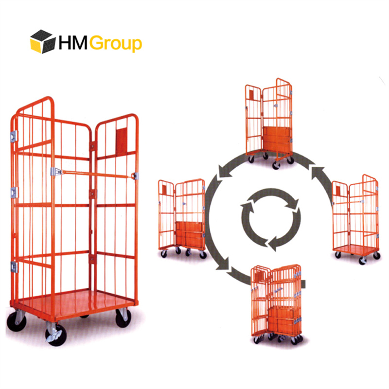 3 Sides Warehouse Cargo Mobile Wire Mesh Roll Cage Trolley