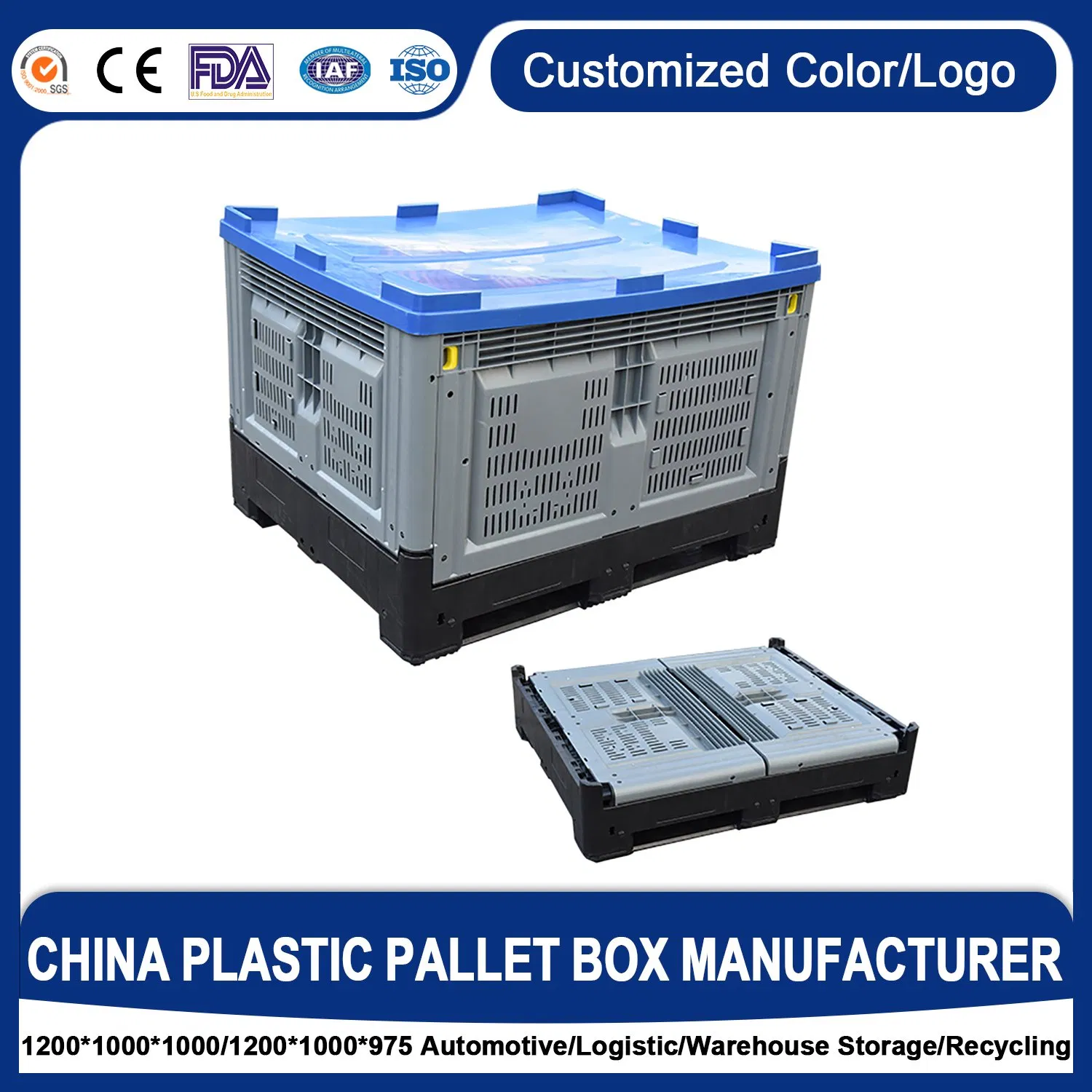 Large Standard Size HDPE Plastic Tray Container Hard Foldable Large Containers Wholesale Plastic Pallet Box Collapsible Turnover Pallet Boxes for Vegetable
