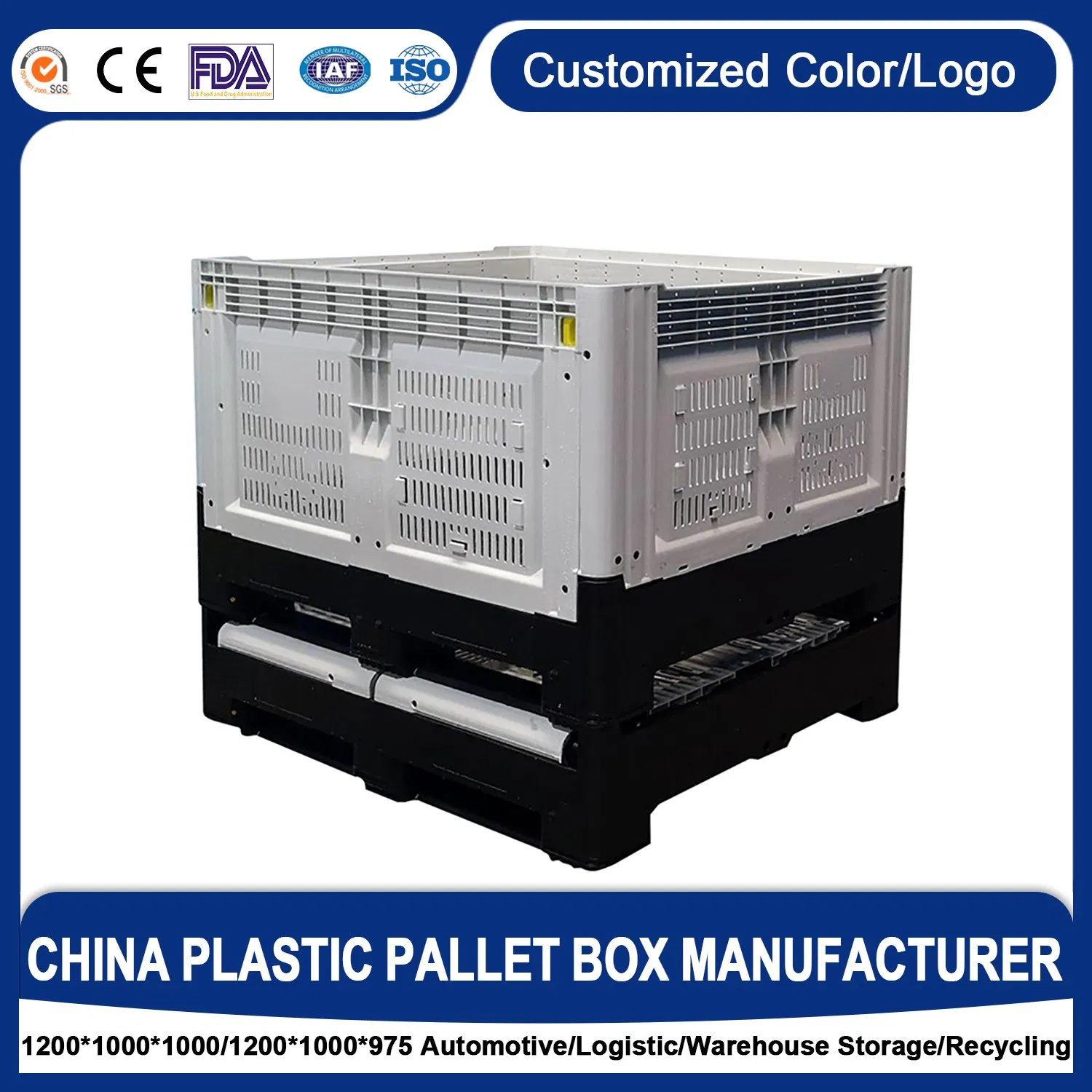 Large Standard Size HDPE Plastic Tray Container Hard Foldable Large Containers Wholesale Plastic Pallet Box Collapsible Turnover Pallet Boxes for Vegetable