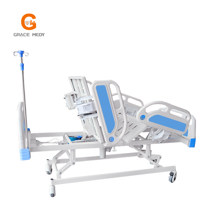 Hospital Medical Surgical Five Function Adjustable ICU Electric Patient Nursing Hospital Bed with Casters