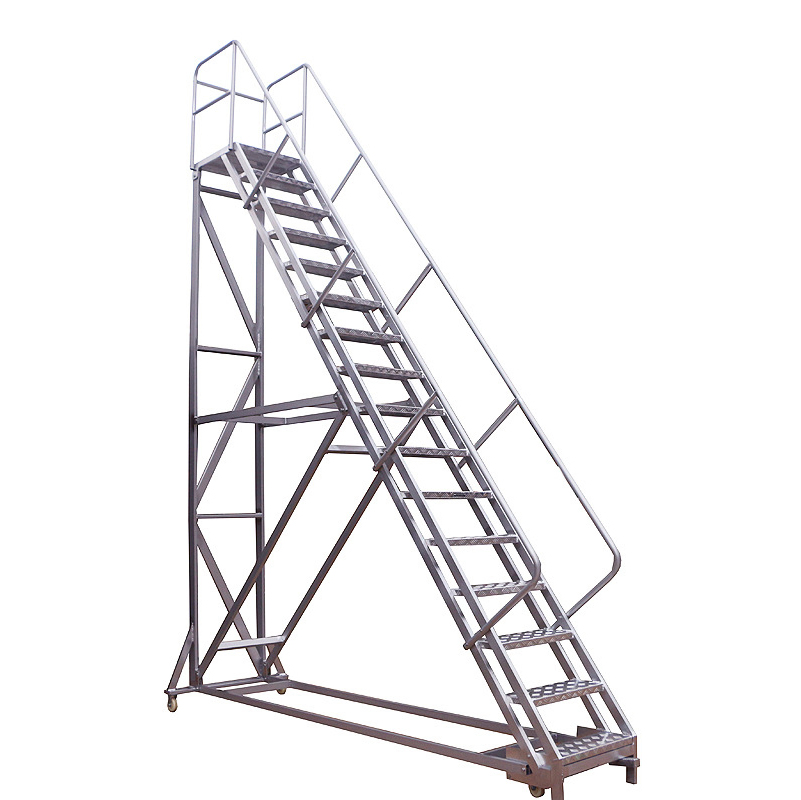 Mobile Safety Step with Handrail for Warehouse Ladder