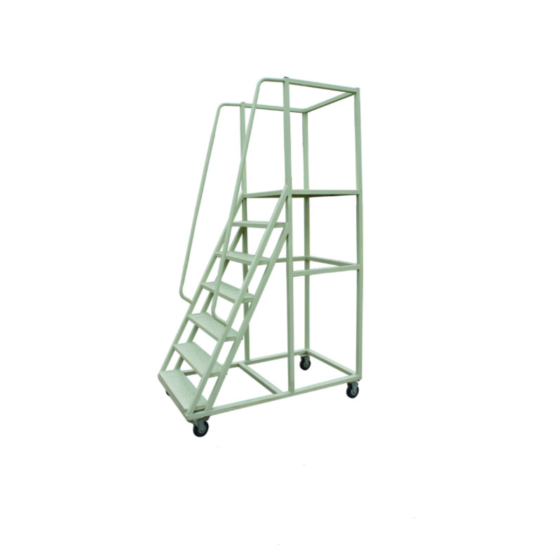 Warehouse Steel Safety Rolling Mobile Platform Ladder with Handrails