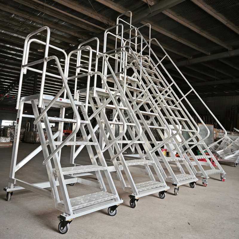 Mobile Safety Step with Handrail Customizable Rolling Ladder for Warehouse Ladder