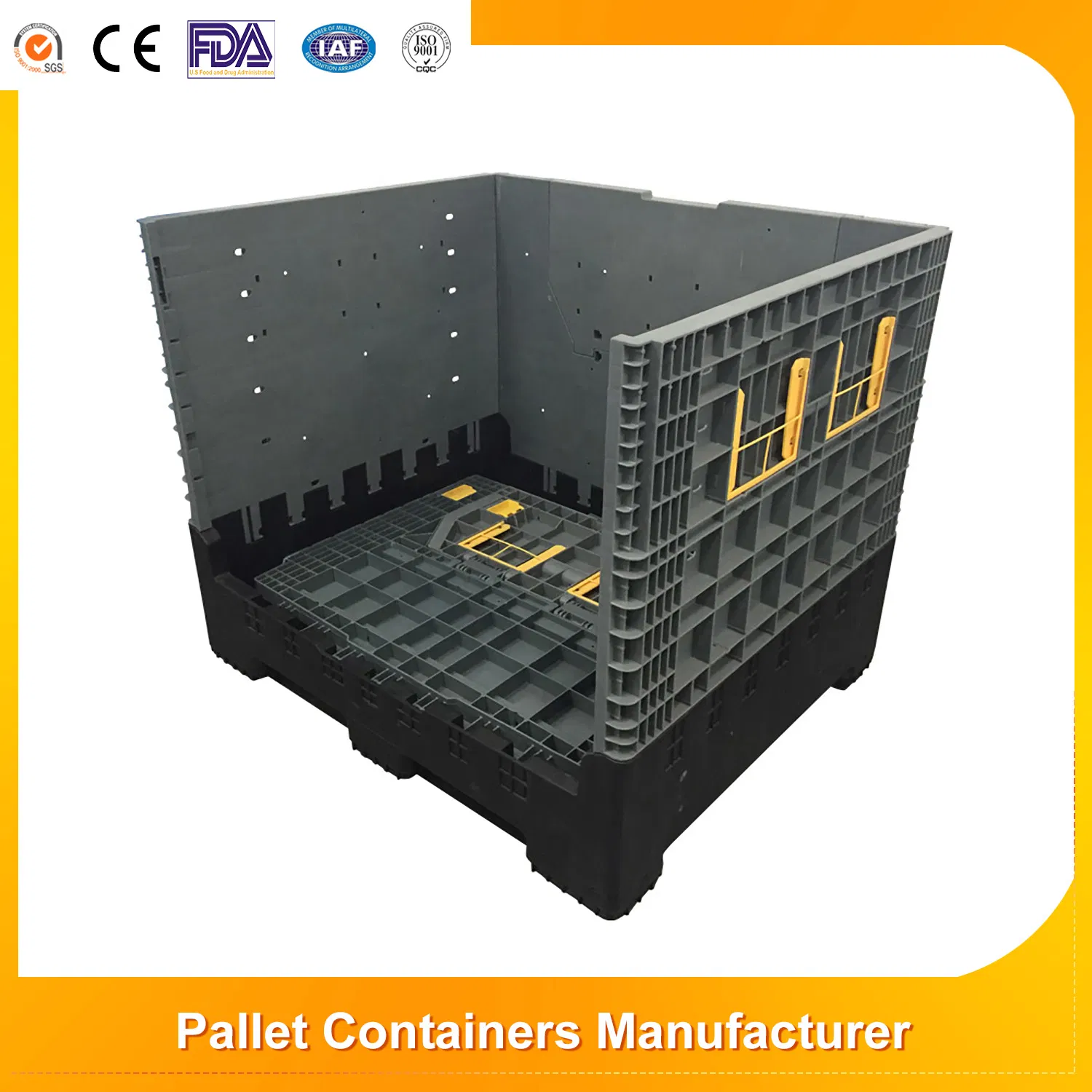 Collapsible Durable Plastic Pallet Bin Foldable Plastic Pallet Turnover Box with Wheels