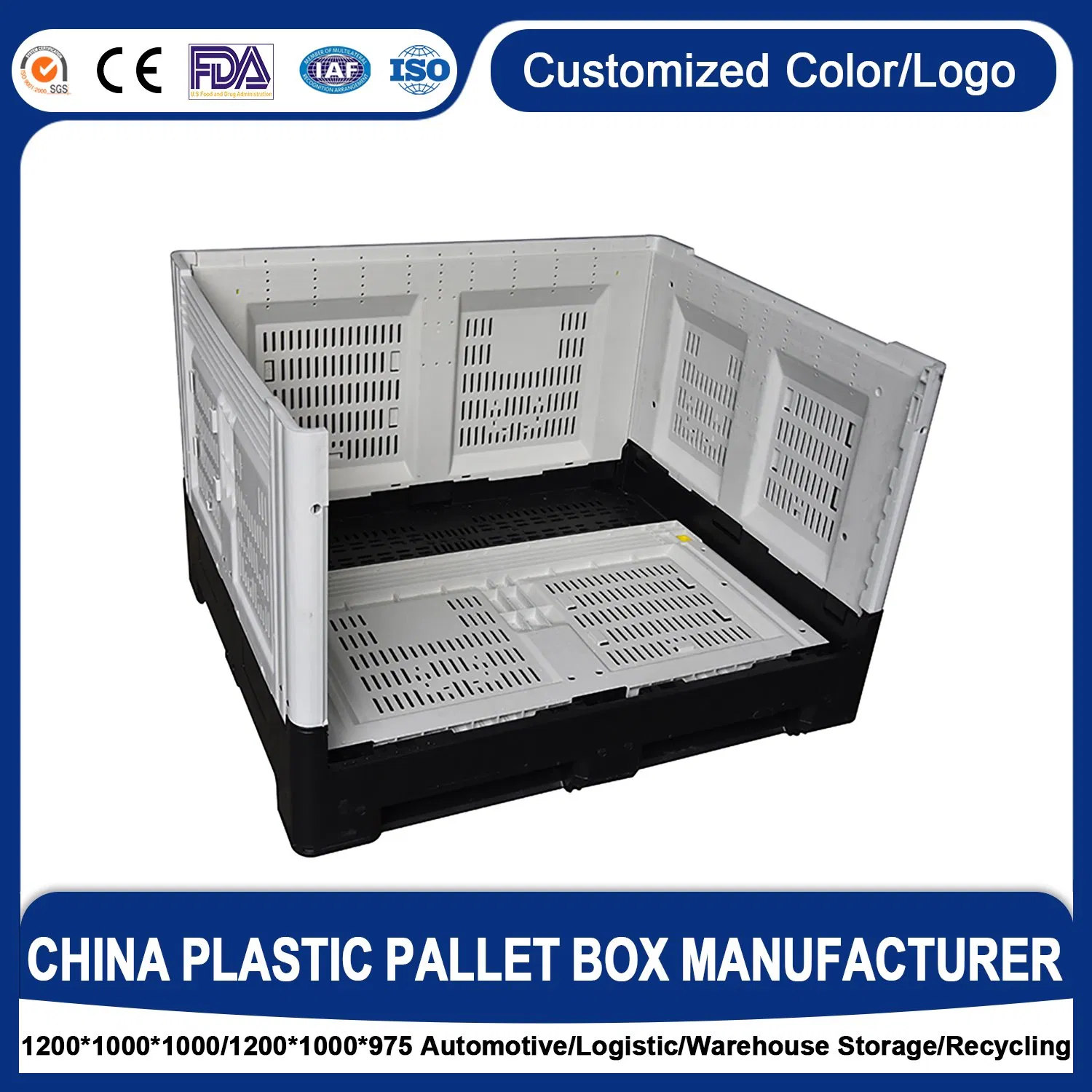 Large Standard Size HDPE Plastic Tray Container Hard Foldable Large Containers Wholesale Plastic Pallet Box Collapsible Turnover Pallet Boxes for Vegetable