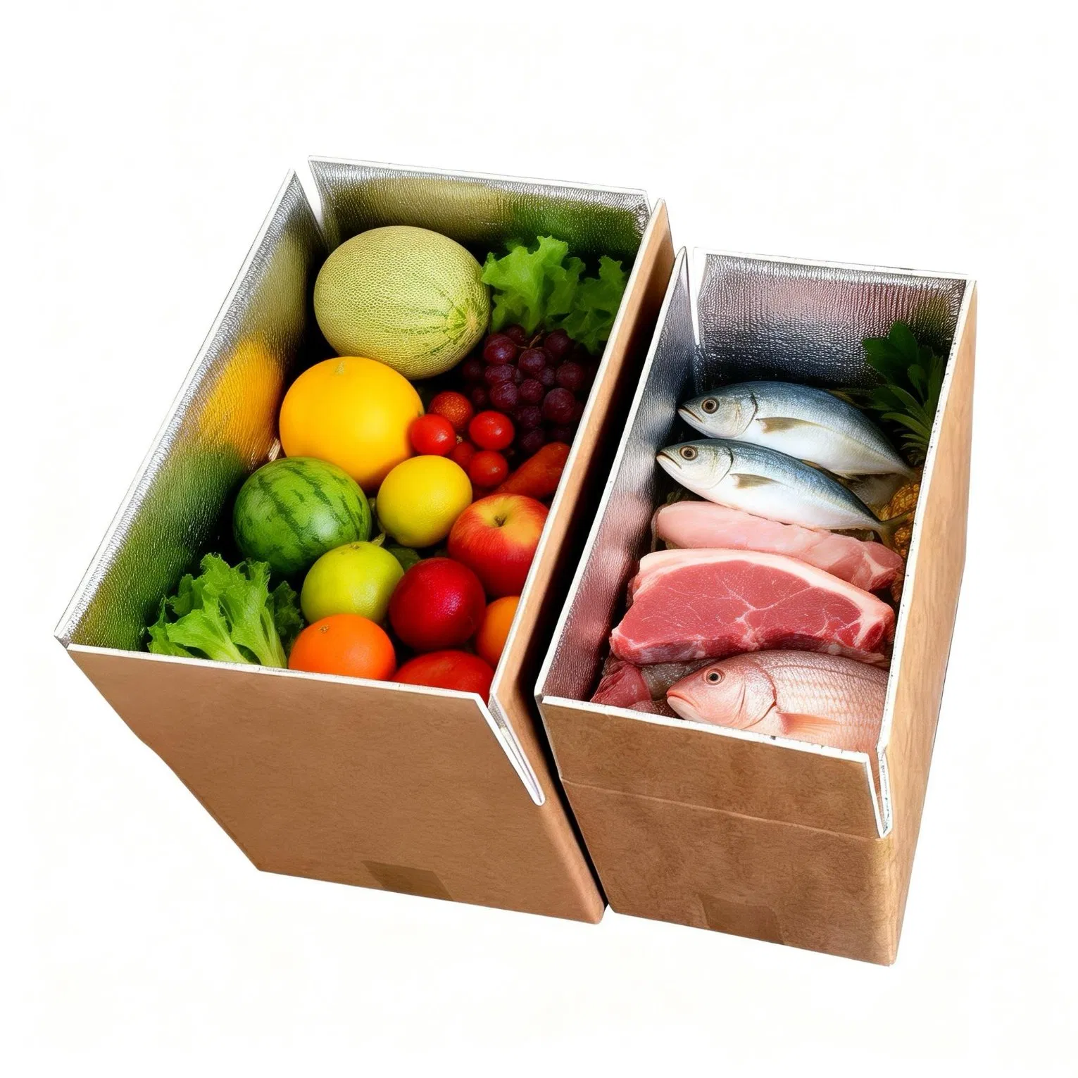 Custom Packaging Insulated Shipping Boxes Food Packing Aluminum Foil Liner Kraft Paper Carton Recycled Materials