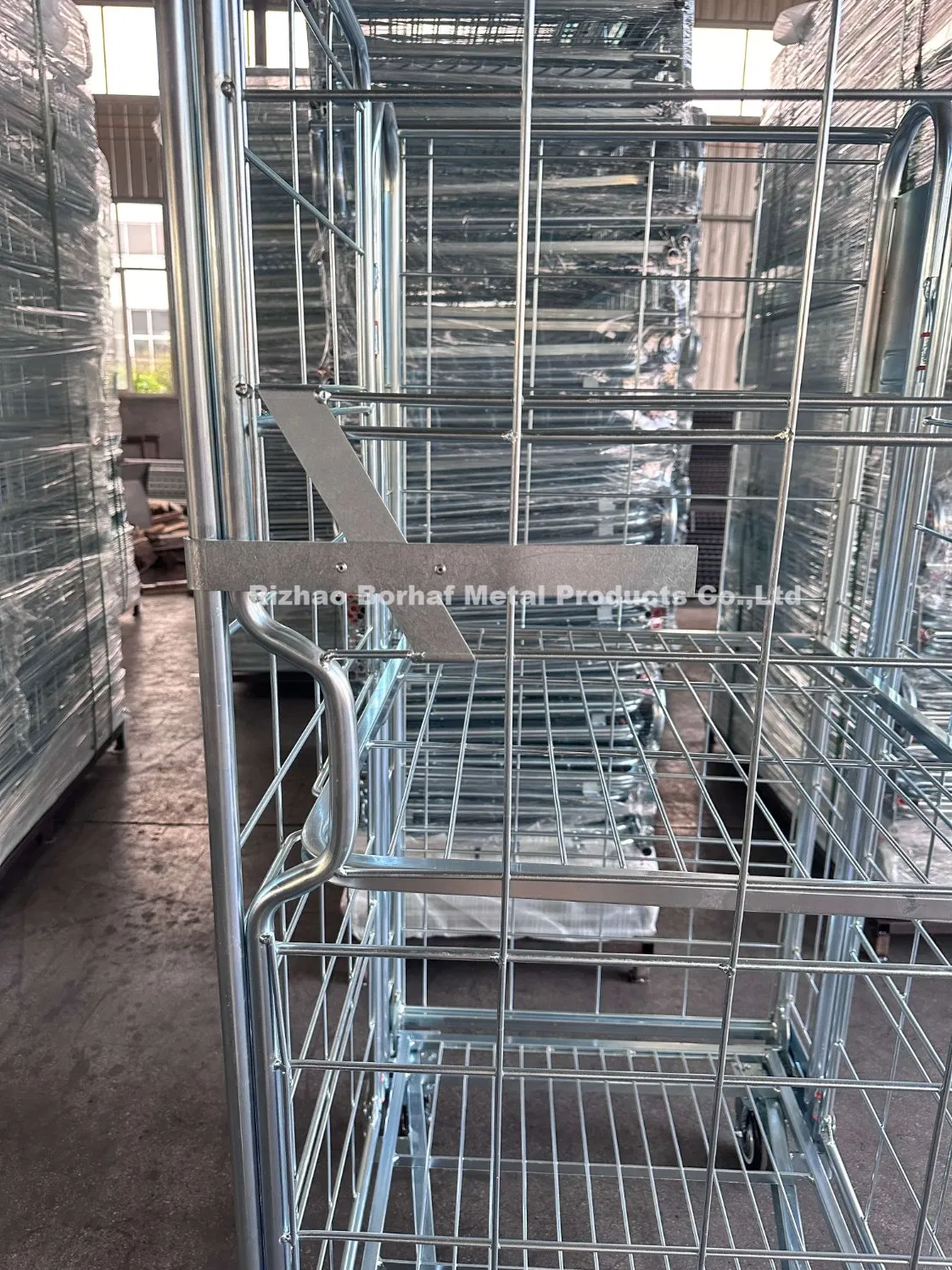 Folding Stackable Security Customized Storage Nesting Roll Trolleys Folding Stackable Rolling Cage Steel Cage Laundry Trolley