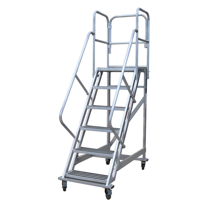 Mobile Safety Step with Handrail for Warehouse Ladder