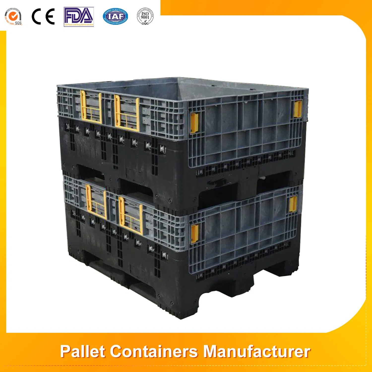 Collapsible Durable Plastic Pallet Bin Foldable Plastic Pallet Turnover Box with Wheels