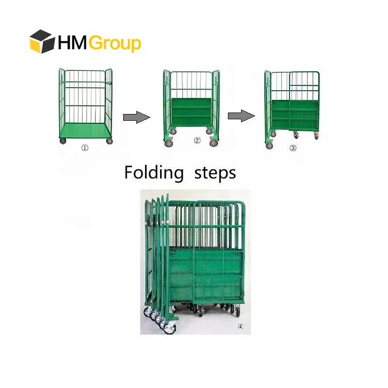 3 Sides Warehouse Cargo Mobile Wire Mesh Roll Cage Trolley