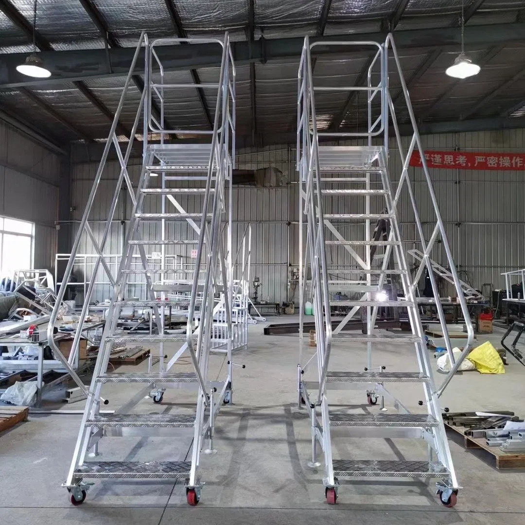 3m 4.5m Platform Height Steel Aluminum Ladders with Handrail Mobile Folding Warehouse Ladders Heavy Duty Ascent Ladders